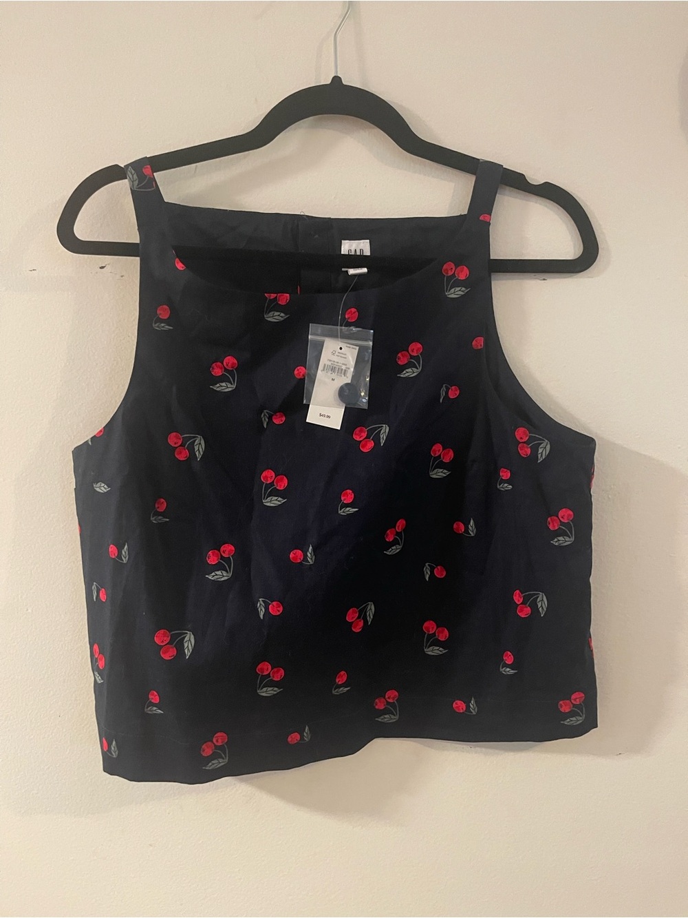 NWT GAP Navy Cherry-Embroidered Linen Tank